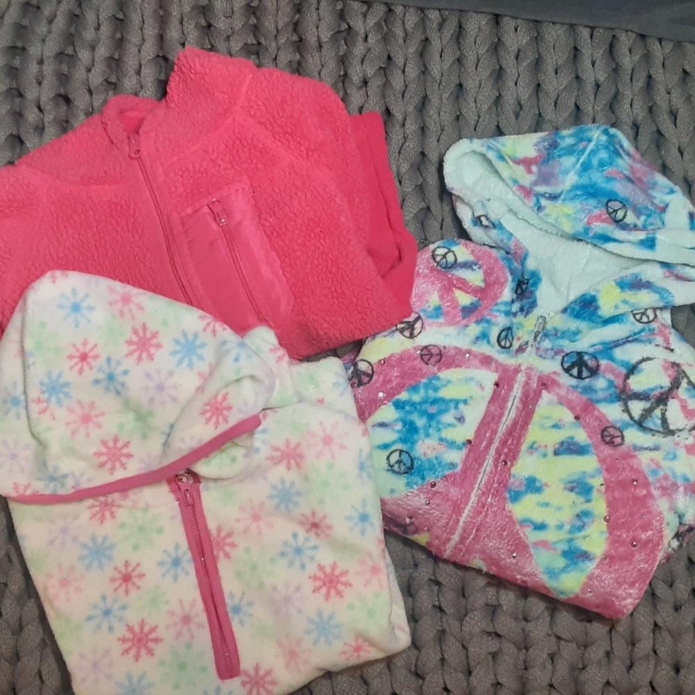 Lot of 3 GIRLS LARGE Fleece Hoodie Jacket Pre Owned